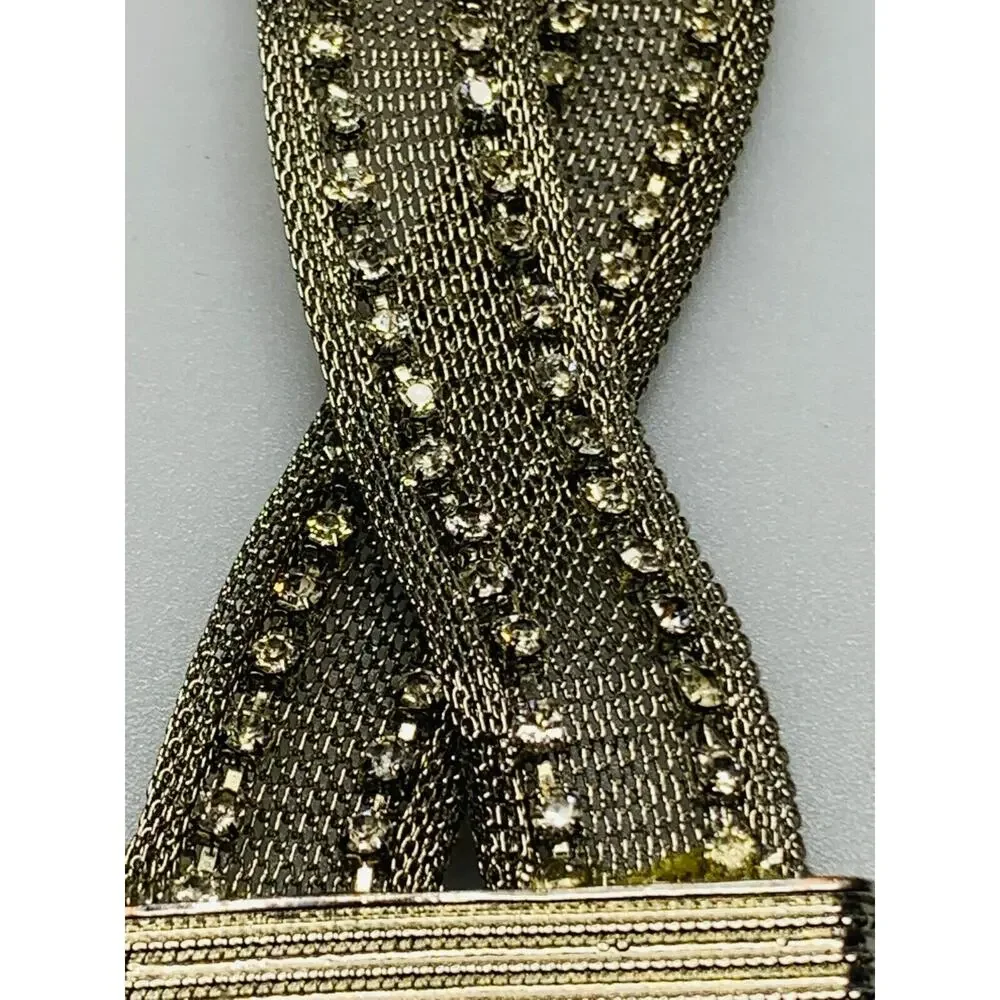 Silver Metal Mesh Bracelet with Rhinestones, Magnetic Clasp